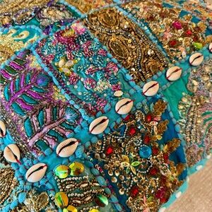 Eyes of India Handmade Embellished Turquoise Patchwork Accent Pillow 24x24